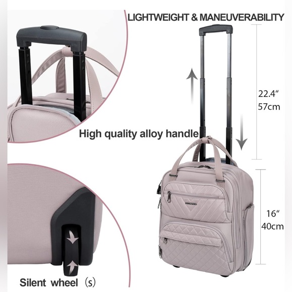 Carry On Underseat, Lightweight Overnight Suitcase, Dusty Pink - Picture 8 of 10